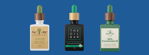 Three Essential Oil Bottles with Labels