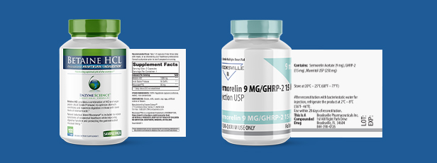 Two Pharmaceutical Bottles with Mult-Layer Labels