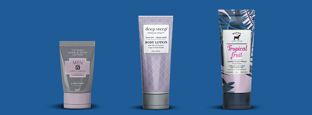 Three Sizes of Lotion Bottles with Labels